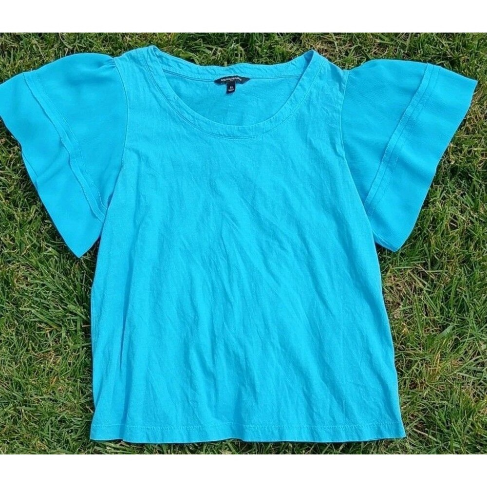 Banana Republic Flutter Sleeve Top Medium Blue Modal Blend Blouse Lightweight